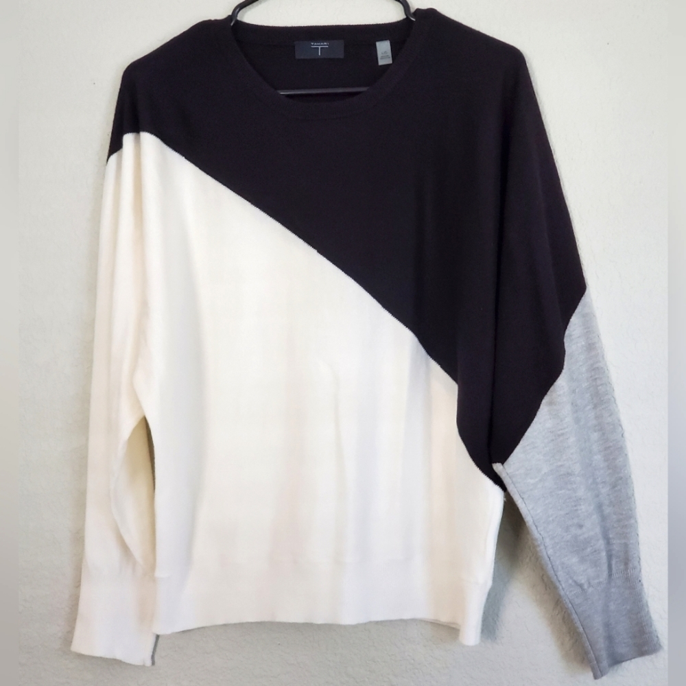 Tahari Asymmetrical Colorblock Light Sweater L